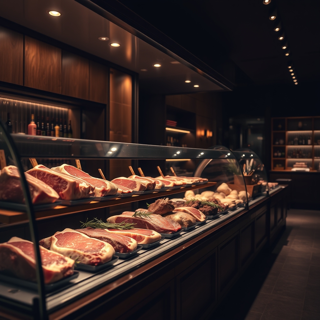 Vitrine de cortes premium da boutique